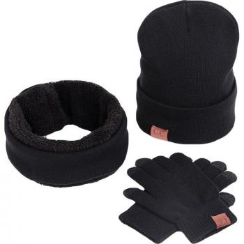 Trio d'hiver : bonnet slouchy, écharpe chauffe-cou, gants