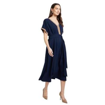 Navy Tipped‑Notch Sleeved Kimono Dress, Size 10 (Women)