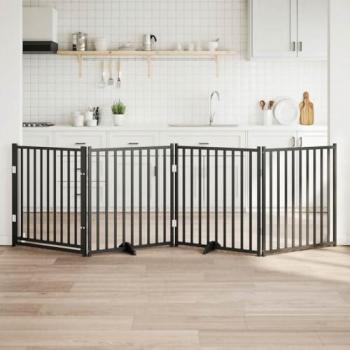 4 Panel Dog Gate with Door Black 320 cm Solid Wood Fir vidaXL