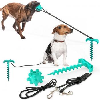 Sturdy Dog Tie Out Cable with Stake and Chew Toy