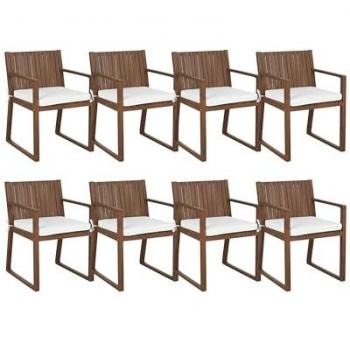 Legno Acacia Vento – Set 8 Sedie da Giardino con Cuscino Resistente All’Acqua