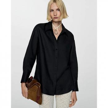 Mango Samari Women's Linen Shirt (Black, 8)