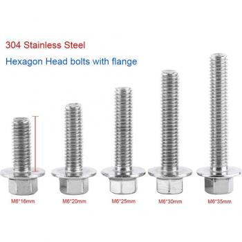 10pcs M6 Stainless Steel Hexagon Flange Screws
