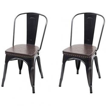 HWC-H10e 2er-Set Esszimmerstuhl Chesterfield Metall Kunstleder ~ schwarz-braun