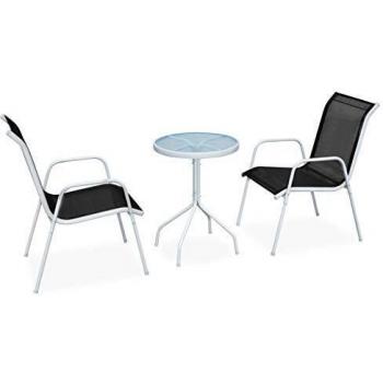 Ensemble de patio : table + 3 chaises, acier noir, vidaXL