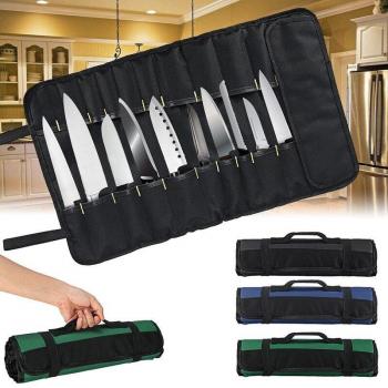 Bolsa de cuchillos de chef, portátil, 22 bolsillos, negro, azul y verde