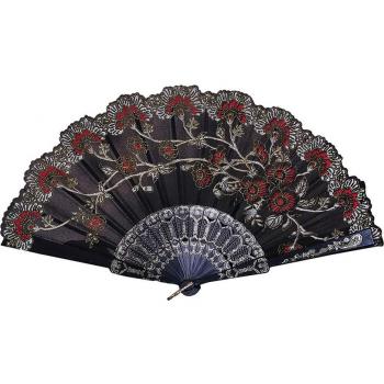 Chinesischer Hochzeitshandfächer mit Blumen und Spitze