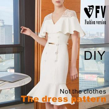 BLQ-484 Slim Fishtail Dress Pattern with Lotus Leaf Sleeves