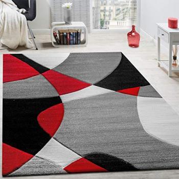 Tapis Contemporain Rouge Noir Gris 80x150 cm