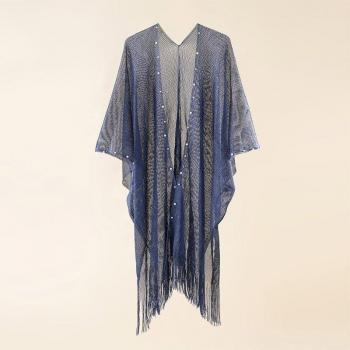 2022 Women's Beach Cover Up Long Sleeve Shawl with Tassels for Bikini