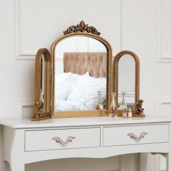 Gold Ornate Arched Triple Vanity Mirror 80cm x 56cm