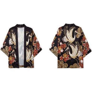 GONTHWID Men's Summer Crane Print Kimono Top