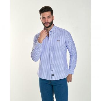Camisa Oxford Rayas Azul Claro Hombre Moderno