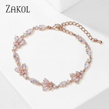 Pulsera de lujo para mujer con circonia cúbica en forma de gota y hoja, BP5017