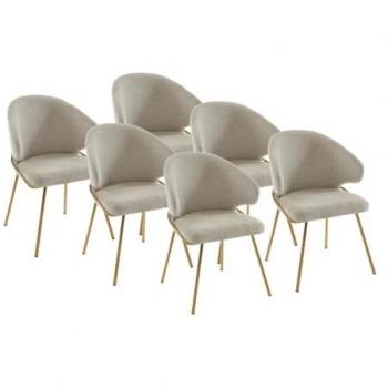 Collezione Sedia Dorata Beige in Tessuto e Metallo – 6 unità LUXIVA