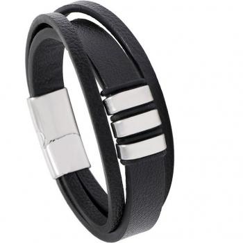 Bracelet PU cuir pour homme avec breloques inoxydable noir/or/acier fermoir magnétique