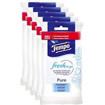 Tempo fresh to go Pure, Reinigungstücher für unterwegs mit frischem Duft, 5 x 10 Tücher