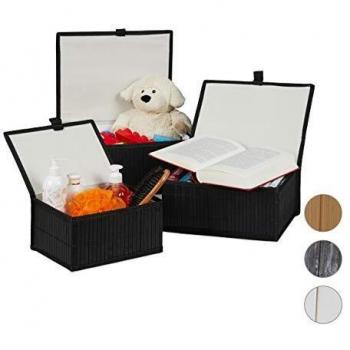 Lot de 3 paniers en bambou pour le rangement avec couvercle
