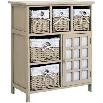 Aparador de Madera Paulonia con Cestas de Mimbre, 70x60x30 cm