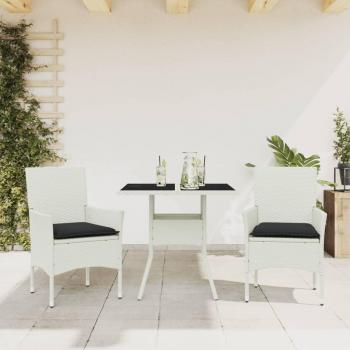 Set da Pranzo da Giardino 3 pz con Cuscini in Rattan Sintetico e Vetro