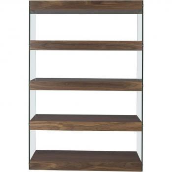 Étagère design en bois noyer et verre 38x183x122cm