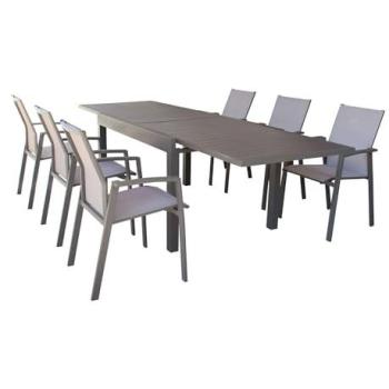 Set Dinamico Jerri: Tavolo Alluminio 135/270 cm + 6 Poltrone Lotus