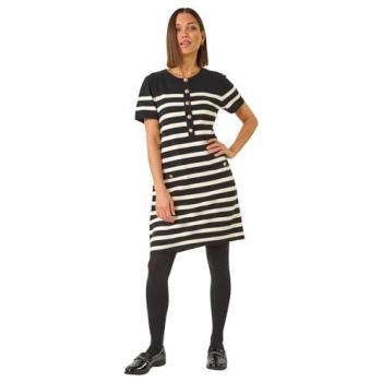 Robe à Rayures Roman avec Boutons Noir