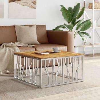 Vidaxl Acacia Wood and Silver Stainless Steel Coffee Table