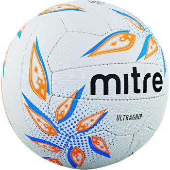 Mitre UltraGrip Match Netball – White/Cyan/Orange Edition, Size 5