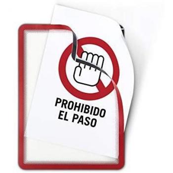 Marco porta anuncios tarifold magneto din a4 dorso adhesivo removible color rojo pack de 2 unidades