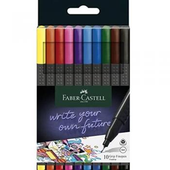 Pack de 10 stylos-feutres Grip Finepen de Faber-Castell avec boîtier