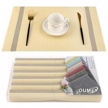 OUME Lot de 6 Sets de Tables PVC Lavables Antidérapant Résistant à l'usure à la Chaleur, Facile à Nettoyer et Stocker, 45cmx30cm
