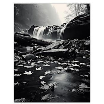 Black & White Cascading Leaves Landscape Art Print