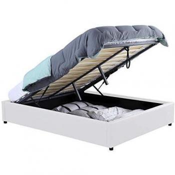 Lit coffre Miami blanc 140x190 cm avec tiroirs