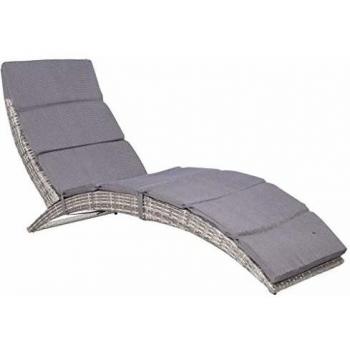 Lettino Prendisole Pieghevole in Polyrattan Grigio con Cuscino