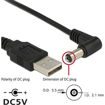 90 Degree USB Male to 5V DC Connector Cable for 3.5mm and 5.5mm Power Adapters