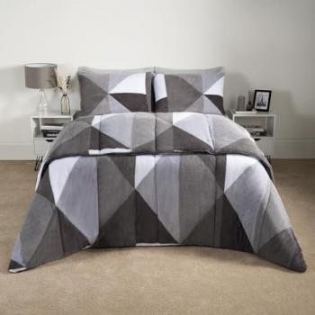 Grey Geometric Teddy Coverless Duvet & Pillowcase Set – 10.5 TOG, King