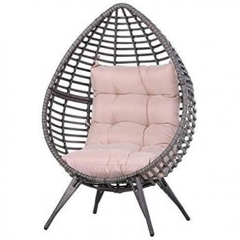 Outsunny Fauteuil Cocon Oeuf sur Pied Design 101L x 89l x 156H cm Coussin Beige déhoussable Grand Confort Inclus métal résine Grise