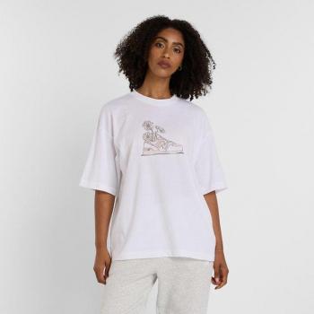 New Balance Damen Rundhals T-Shirt, Oversize, Blumenmuster, Weiß, L