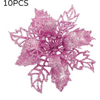 10PCS Gold Glitter Safflower Hollow Leaves for Christmas Decoration