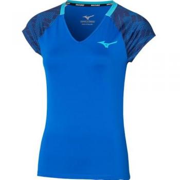Camiseta de pádel Mizuno Mugen Printed mujer azul, manga corta, diseño impreso