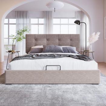 Letto Velluto Grigio Chiaro 140x200 – Contenitore Matrimoniale senza Materasso