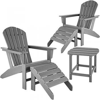 Tectake 800907 2 Sedie da Giardino Janis con Poggiapiedi e Tavolino Comodo Set da Giardino in Effetto Legno (Grigio)
