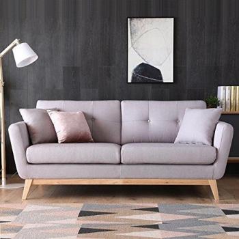 Canapé Scandinave Höga Gris Clair 3 Places + 2 Coussins Déhoussables
