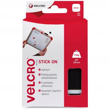 Stick‑On Black Squares 25mm by VELCRO – 24 Pack