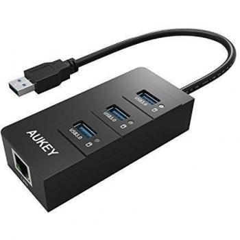 Hub Aukey con 3 puertos USB y 1 puerto Ethernet