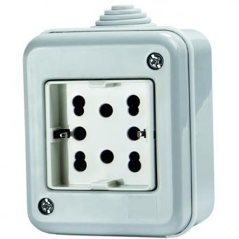 Box 4B.IP40.H21 Presa Multistandard 1 Schuko + 2 Bipasso in Contenitore IP 40, Grigio, 250 V