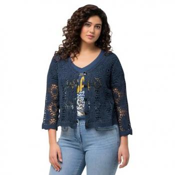 Ulla Popken Strickjacke Musterstrick Damen 3/4-Arm
