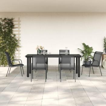 Table et chaises de jardin 7 pcs en textilène noir