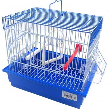 Jaula para aves, con accesorios, bebedero, comedero, columpio, soporte, color azul, dimensiones 27.5x19.5x30cm